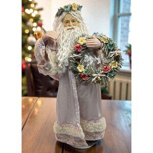 Brinns Victorian Santa Claus Christmas Figurine Doll with Stand Pastel Floral